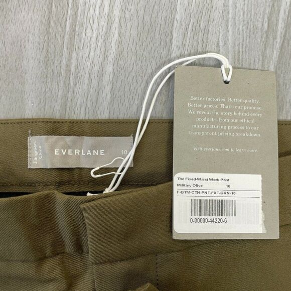 Everlane The Fixed Waist Stretch Cotton Work High Rise Pant Olive Green 10 - Picture 7 of 11